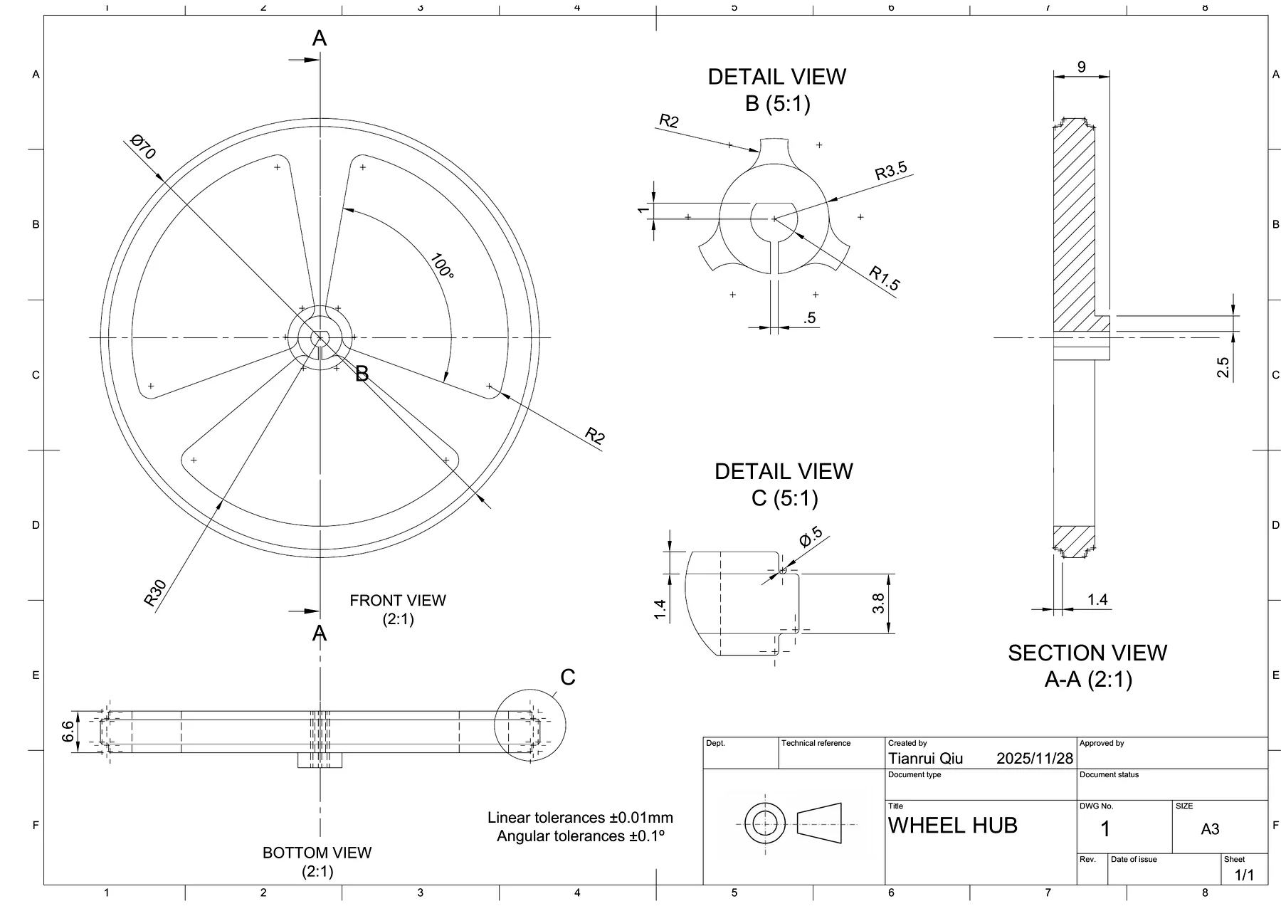 Software-generated wheel hub engineering drawing