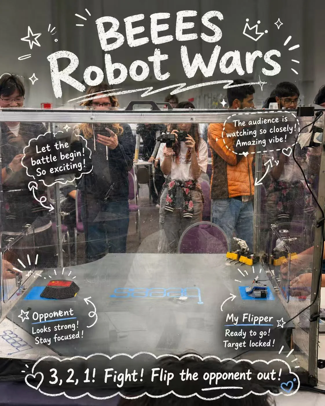 Annotated BEEES Robot Wars arena photo